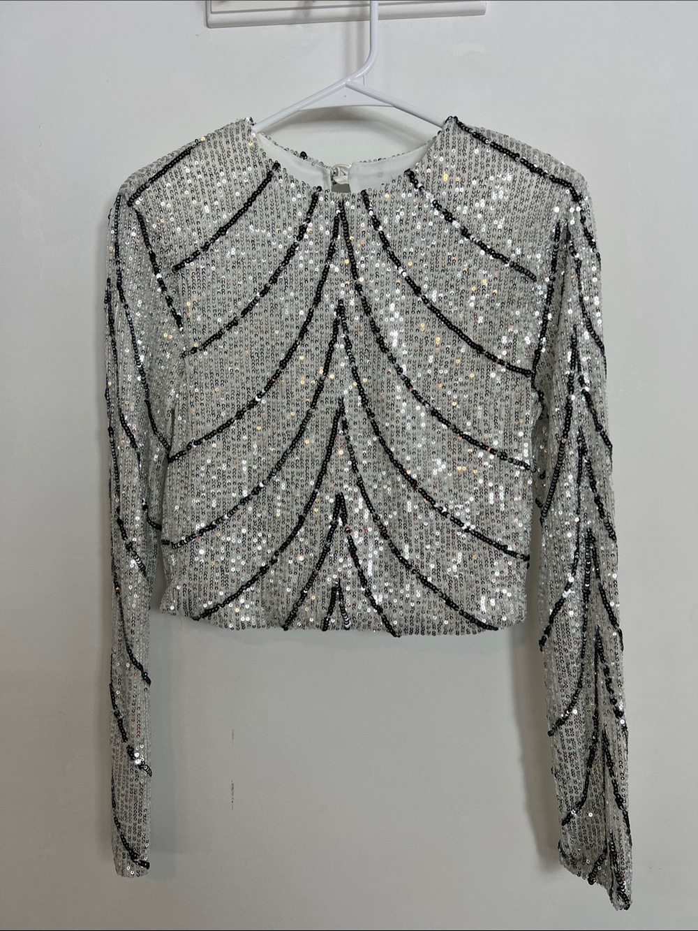 Silver Sequin Long Sleeve Women's Glitter Top
